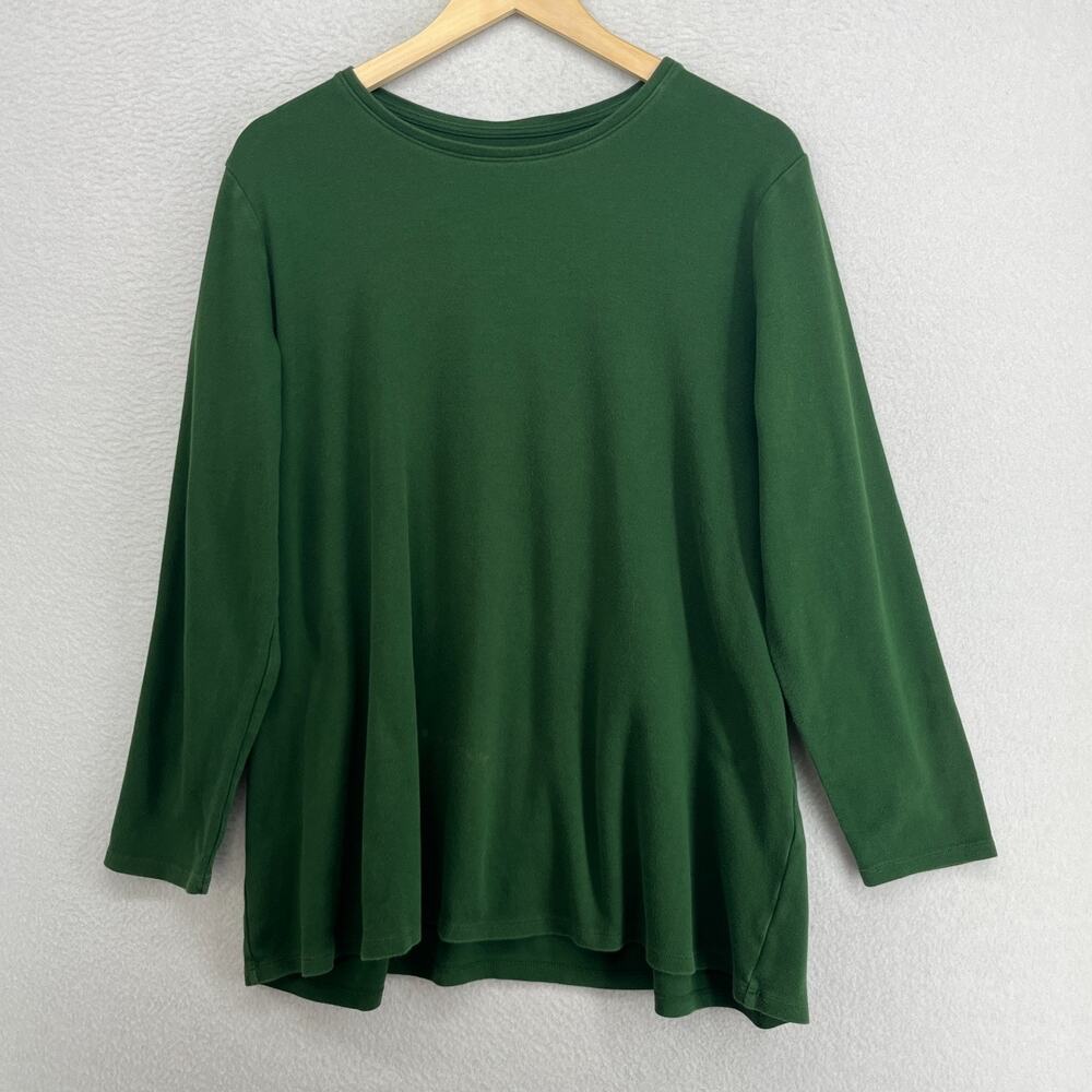 EILEEN FISHER Tunic L Organic Cotton Interlock Jersey Crewneck Long Sleeve Green